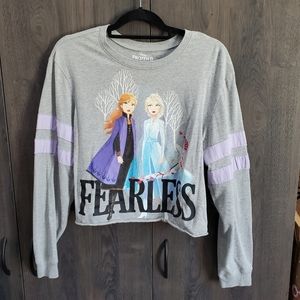 Disney Frozen ll Elsa Anna FEARLESS Lavender Gray Long Sleeve Tee T Top Size XL